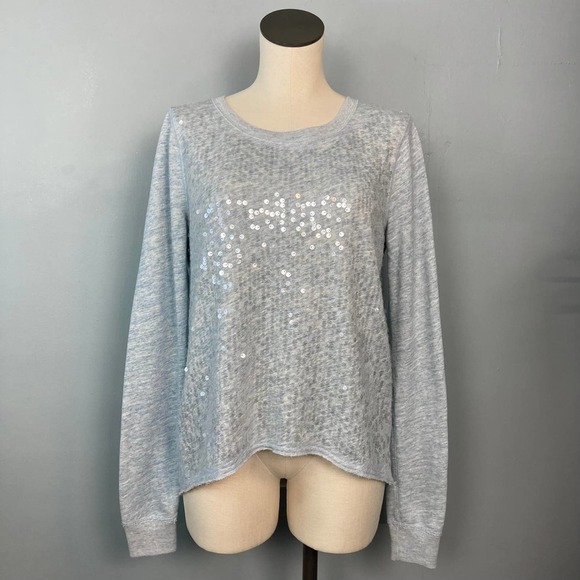 ABERCROMBIE & Fitch Heather Blue French Terry Sequin Front Top Size M Raw Hem - Picture 1 of 13